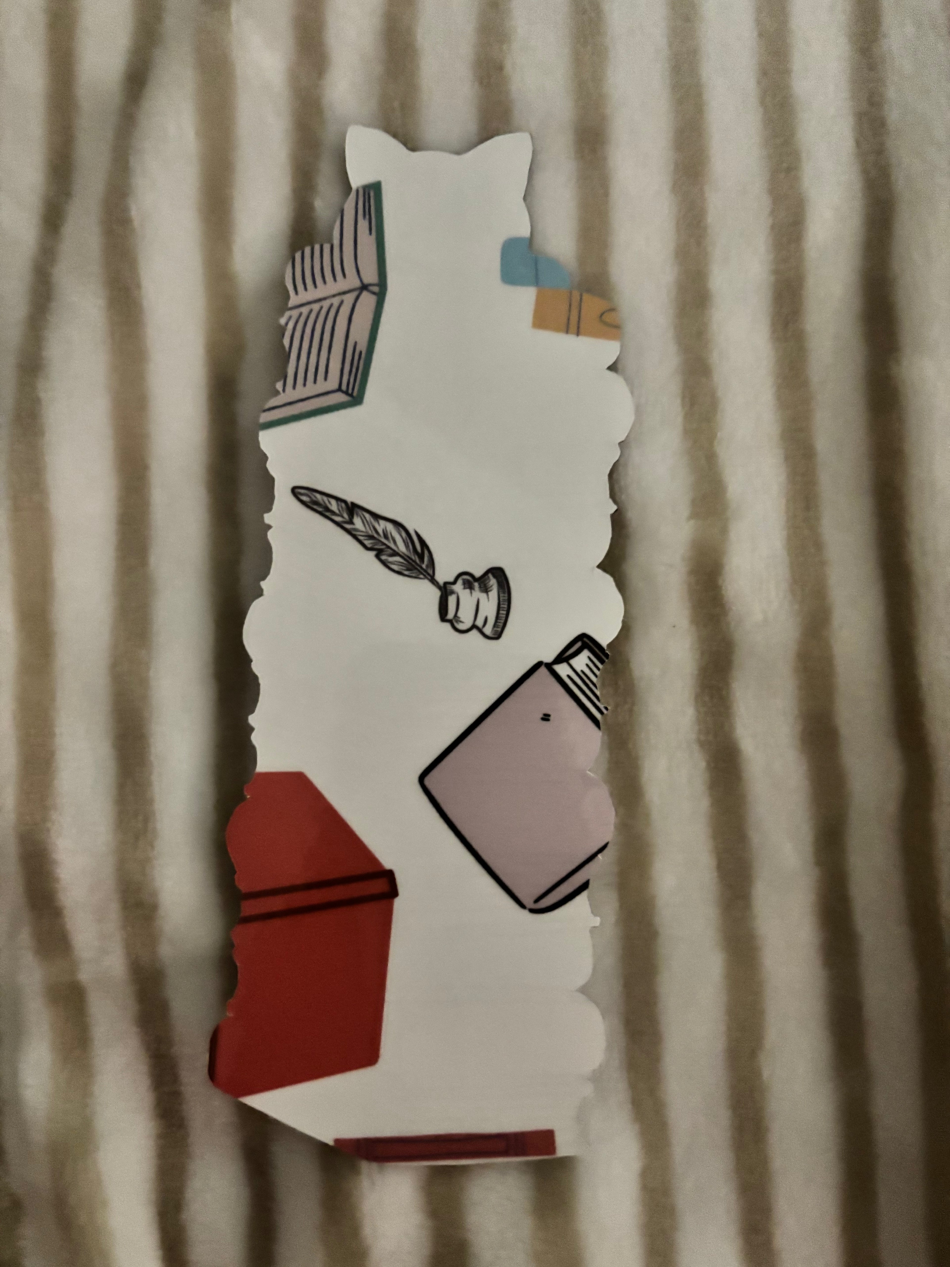 double-sided Hand-cut Peekaboo Cat stacked on top of piled books♡