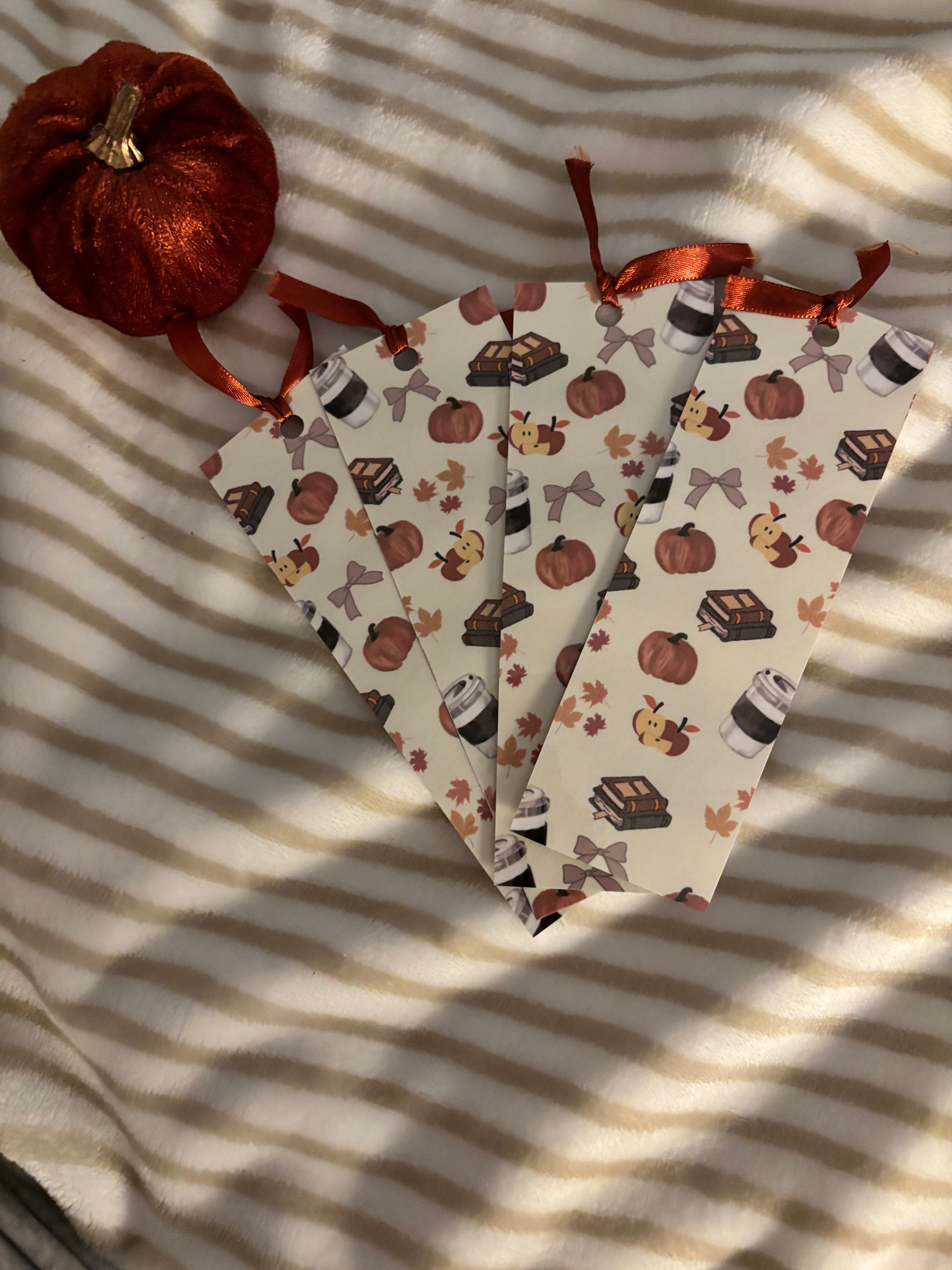 double-sided Fall bookmark with red ribbon♡