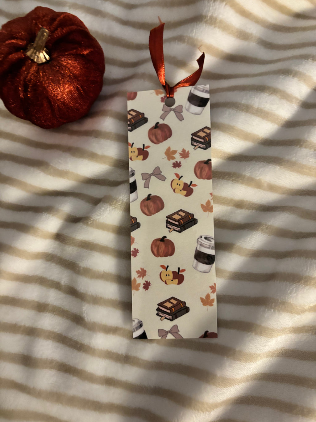 double-sided Fall bookmark with red ribbon♡