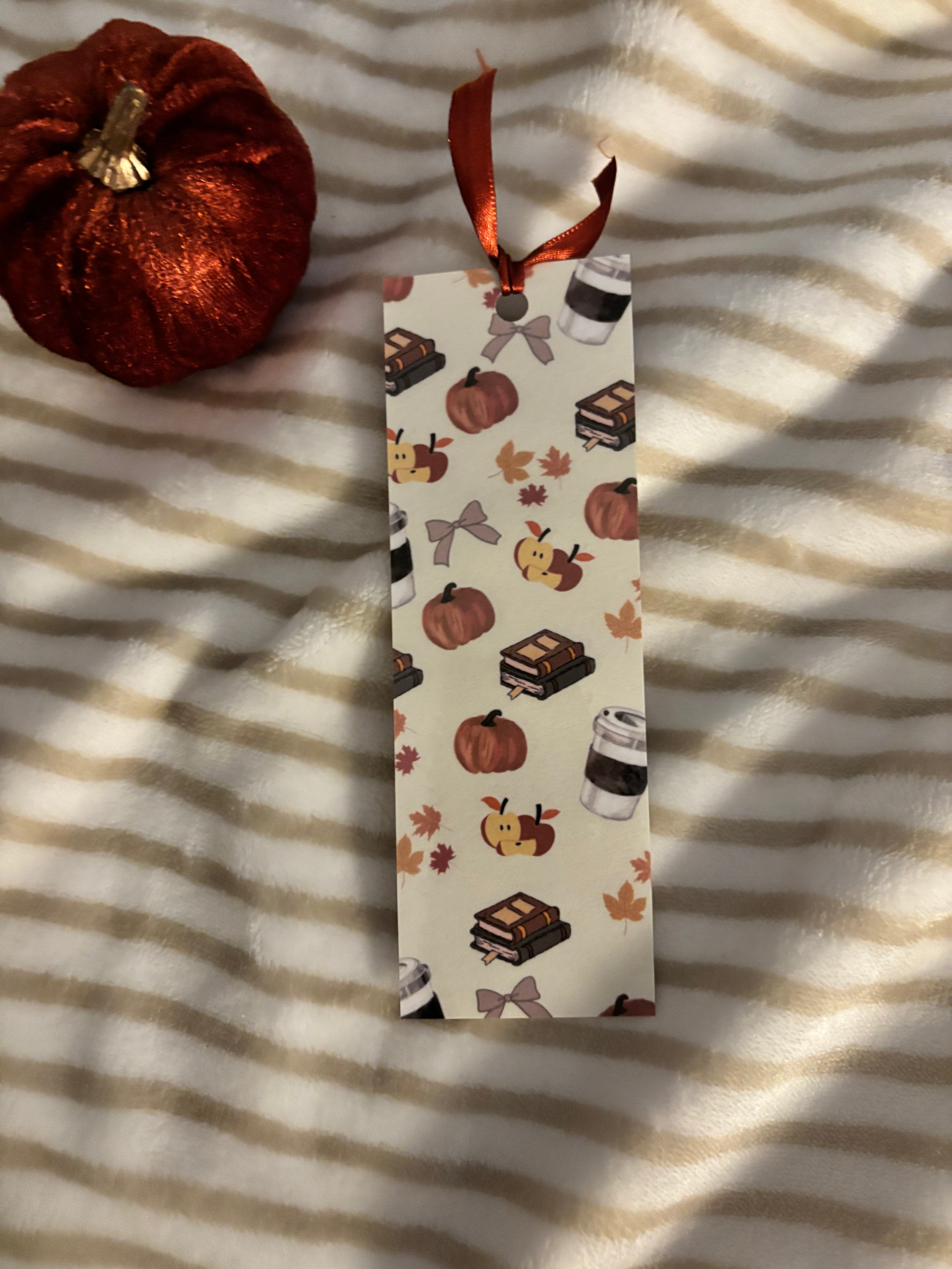 double-sided Fall bookmark with red ribbon♡
