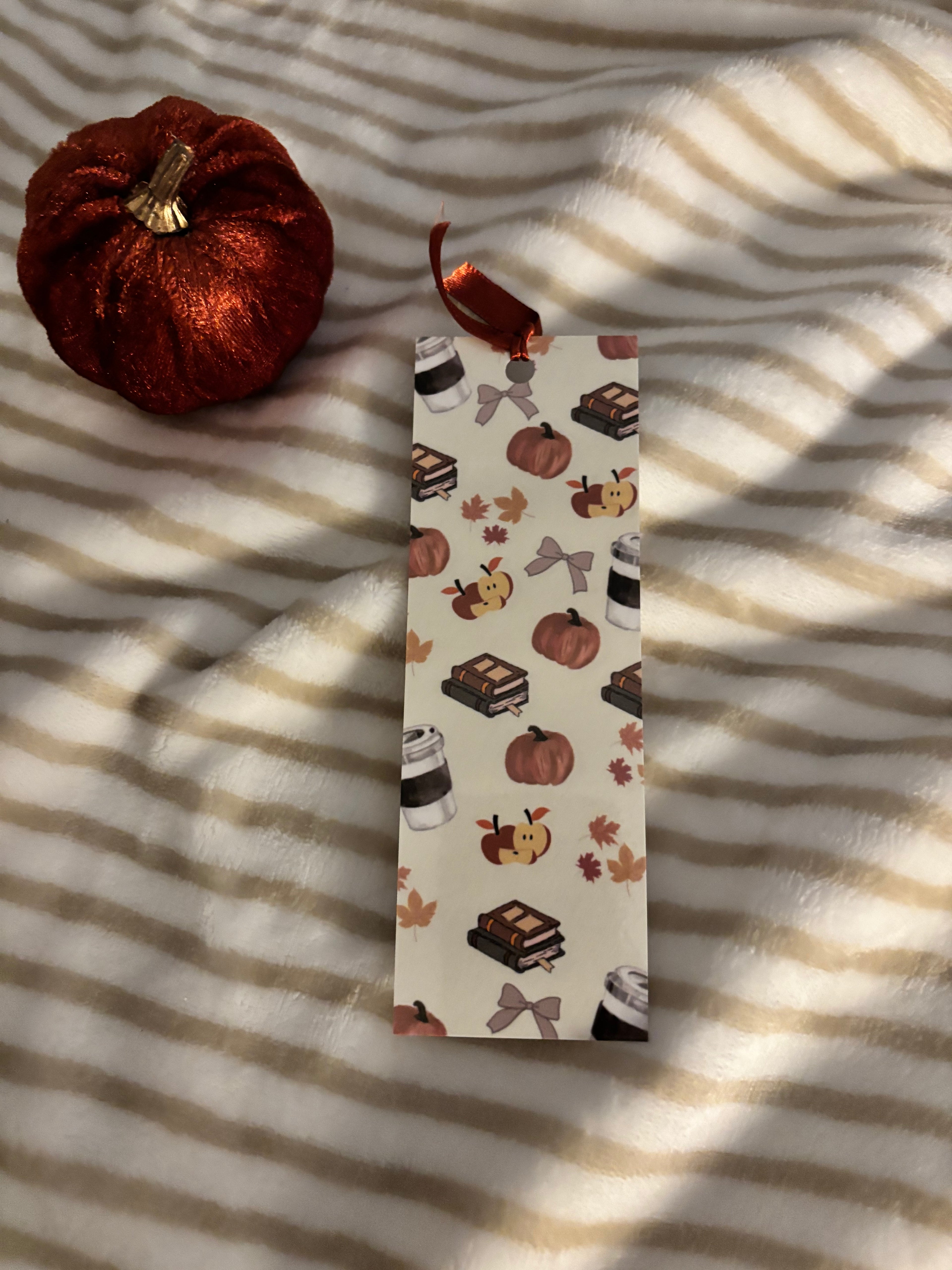 double-sided Fall bookmark with red ribbon♡