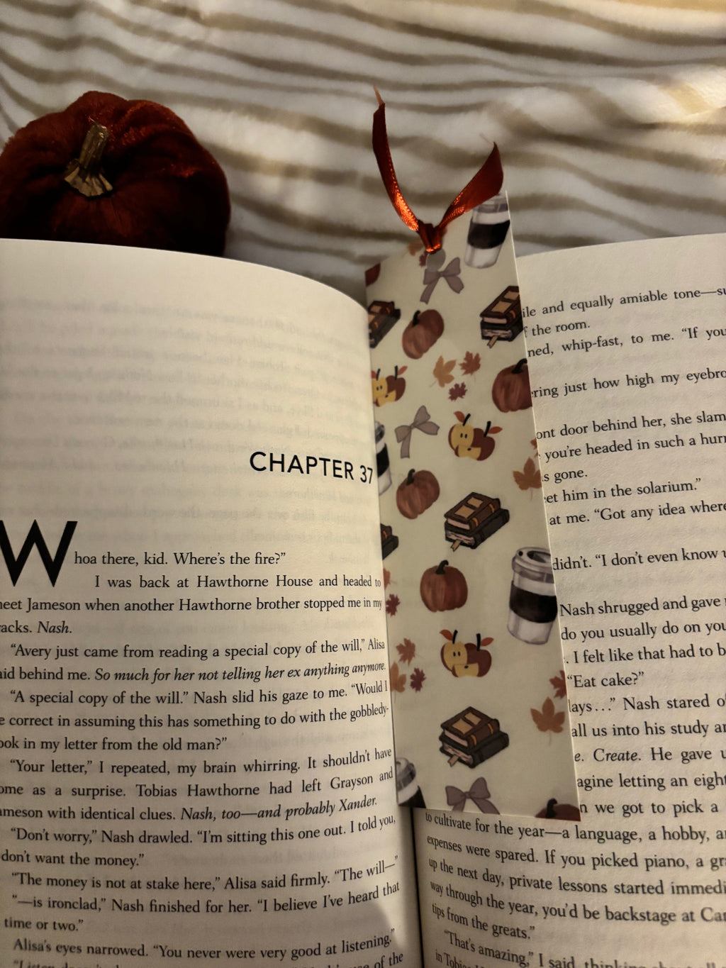 double-sided Fall bookmark with red ribbon♡