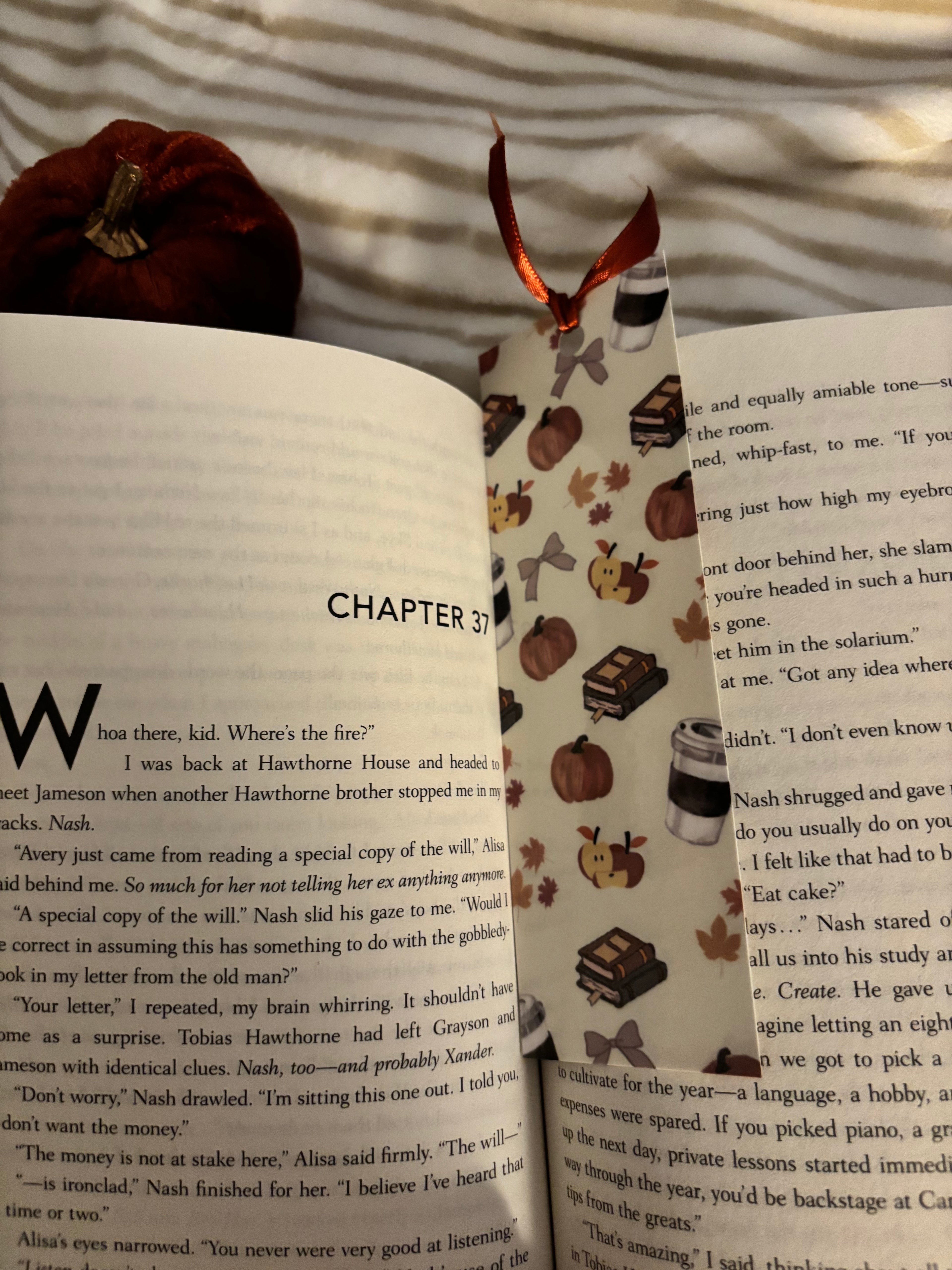 double-sided Fall bookmark with red ribbon♡