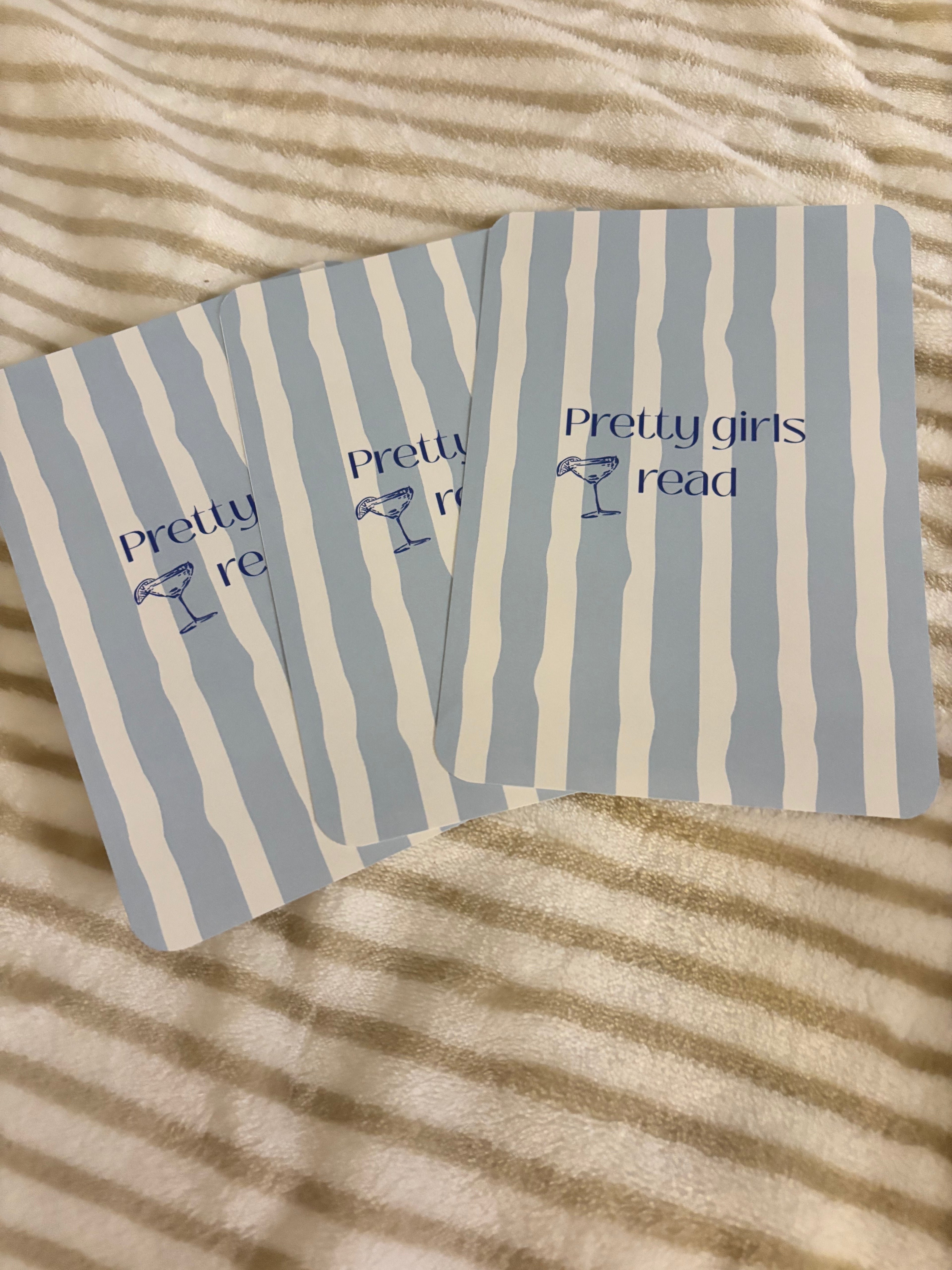 Kindle basic inserts, blue and white stripes with text.