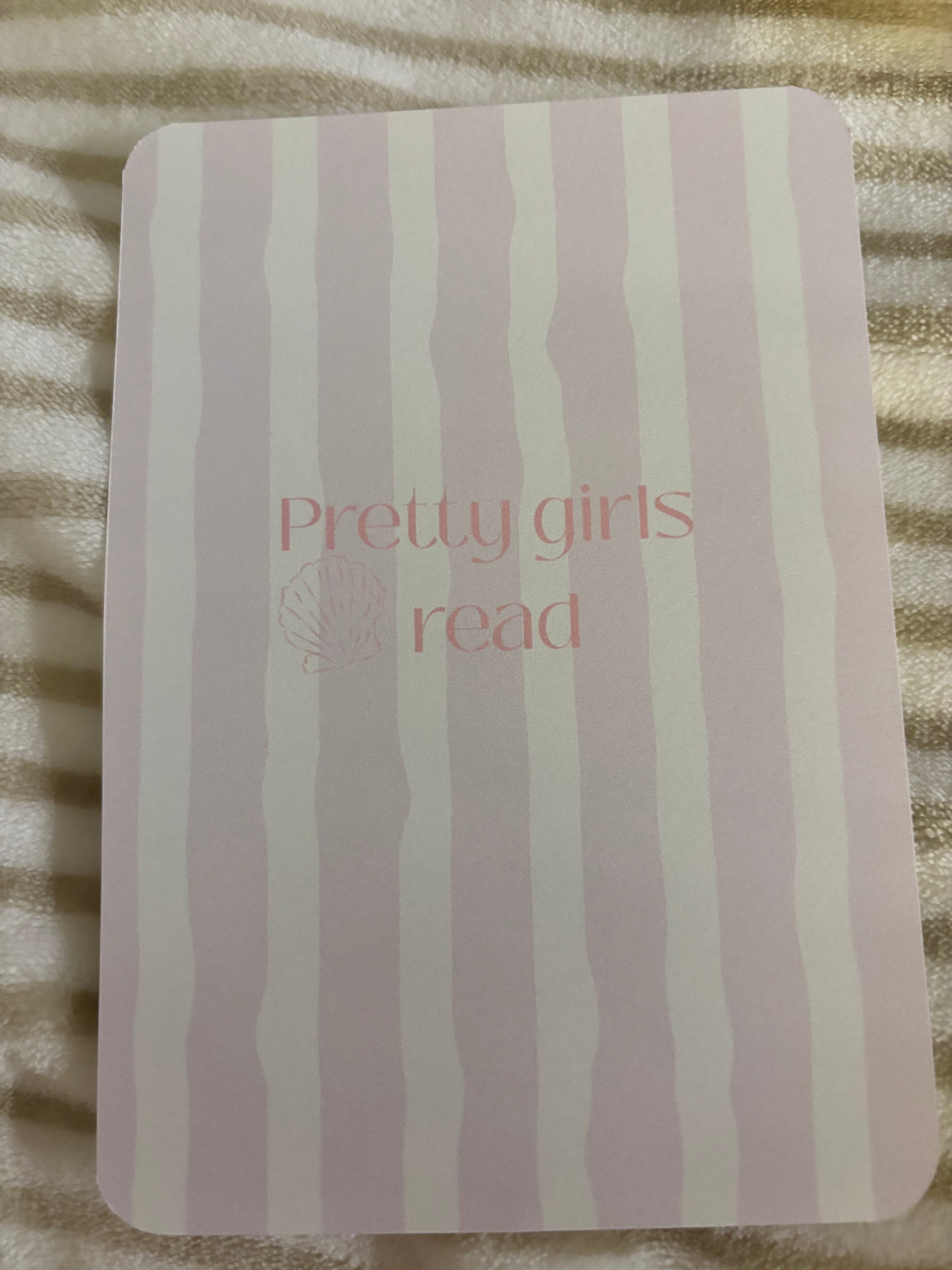 Kindle basic inserts, pink and white stripes with text.